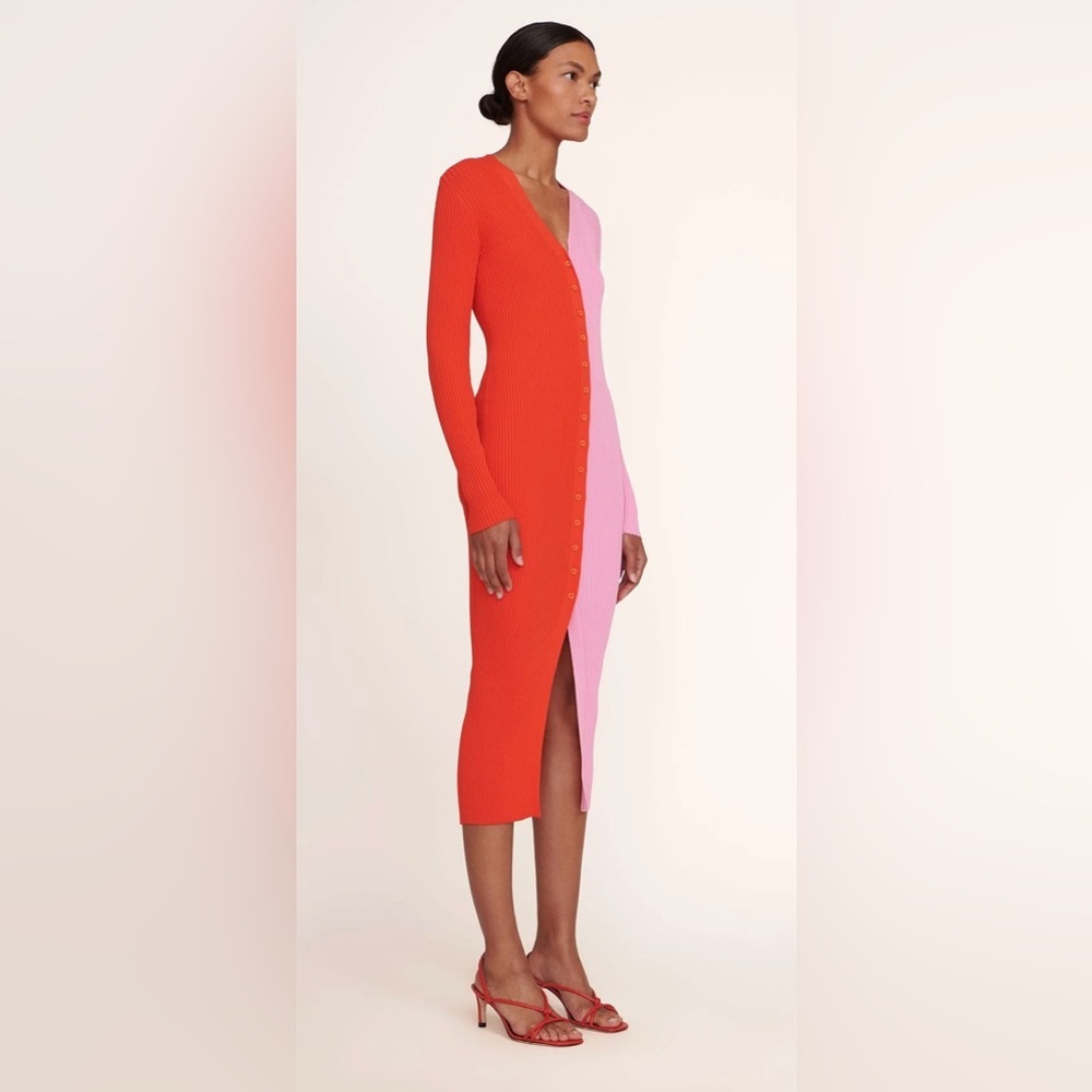 STAUD Red and Pink Midi Dress